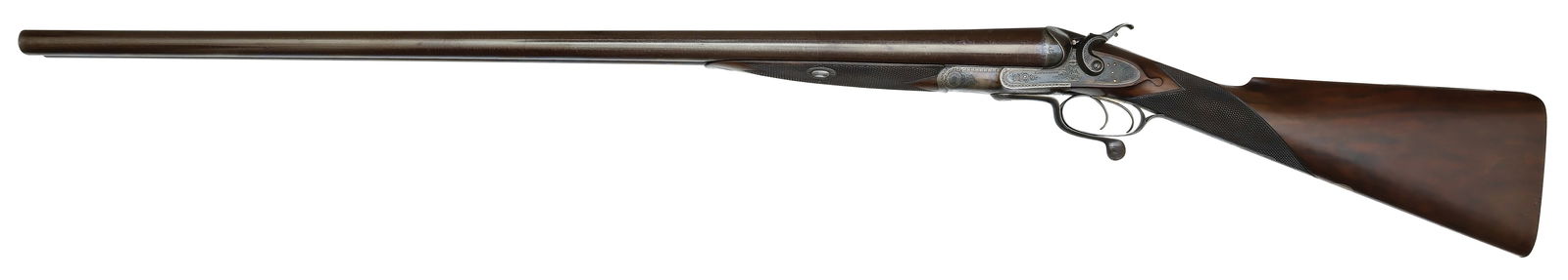 TRULY SUPERB HIGH ORIGINAL CONDITION CHARLES LANCASTER 8 BORE HAMMER SHOTGUN. (1 of 9)