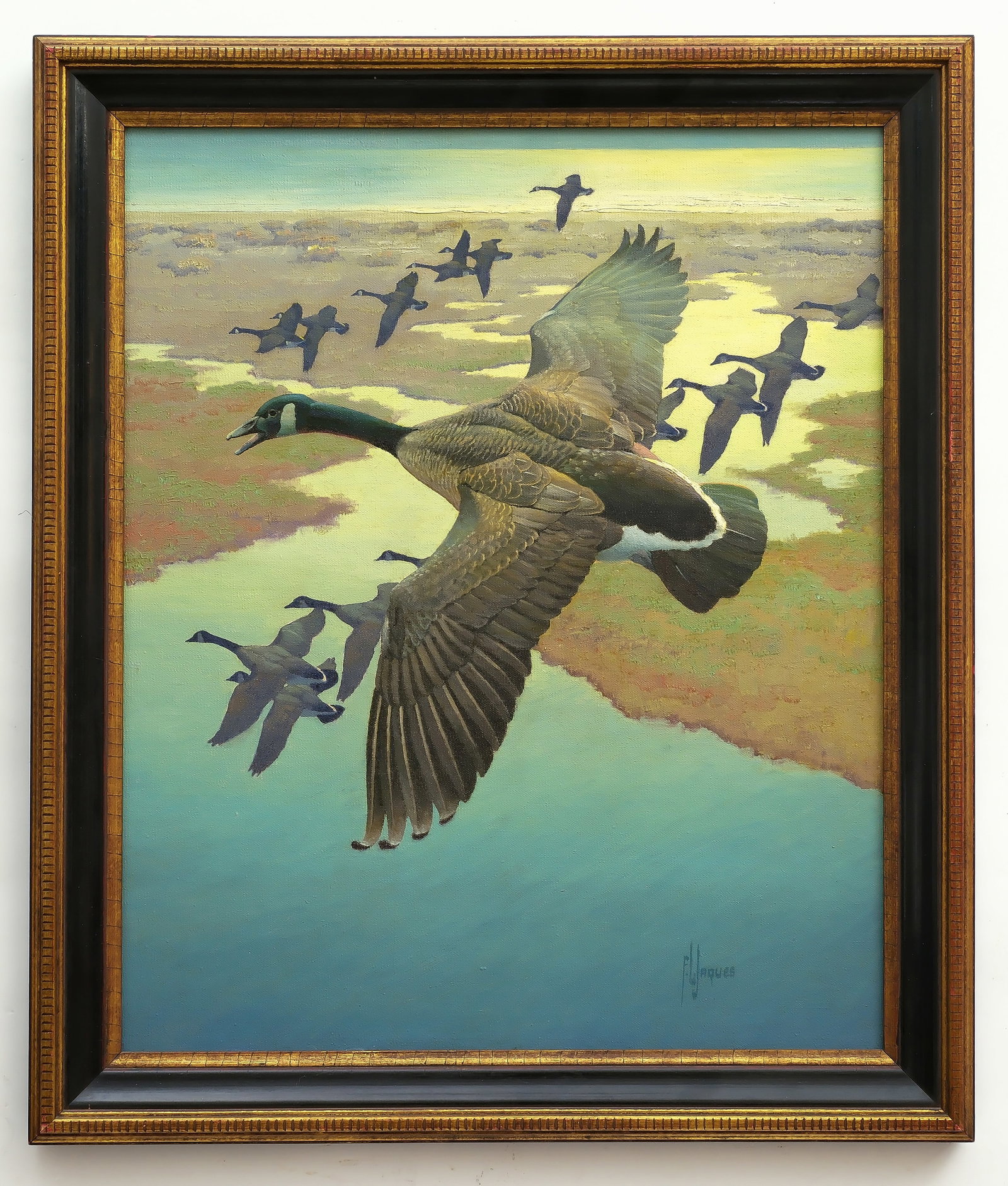 Frances Lee Jaques (1887-1969), oil on canvas board.: Image size 23" x 19". Frame measures 27.5" x 23.5". Signed. Provenance: Jim and Diane Cook collection.