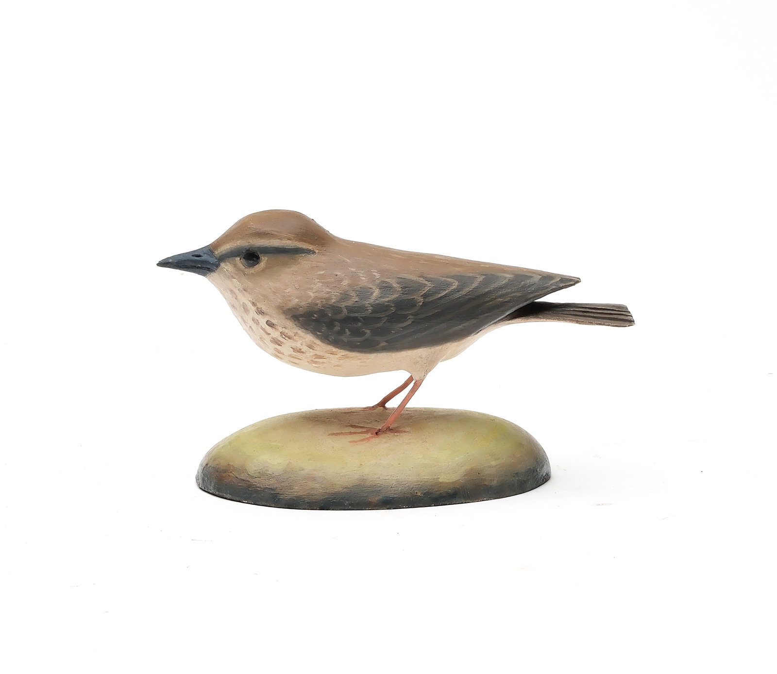 Frank Finney (b.1947), Cape Charles, Virginia.: Louisana Waterthrush with raised wingtips, incised tail feathers, bird measures 5.25". Makers signature on underside.
