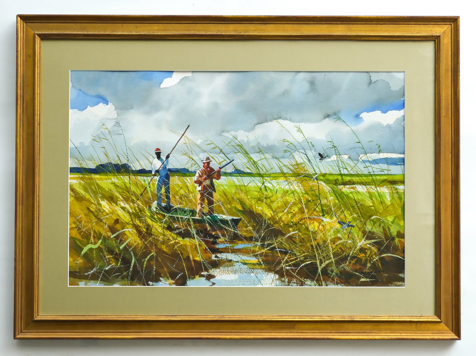 Chet Reneson (b. 1934), watercolor.: Image measures 18" x 28". Frame measures 26.5" x 37". Signed. 