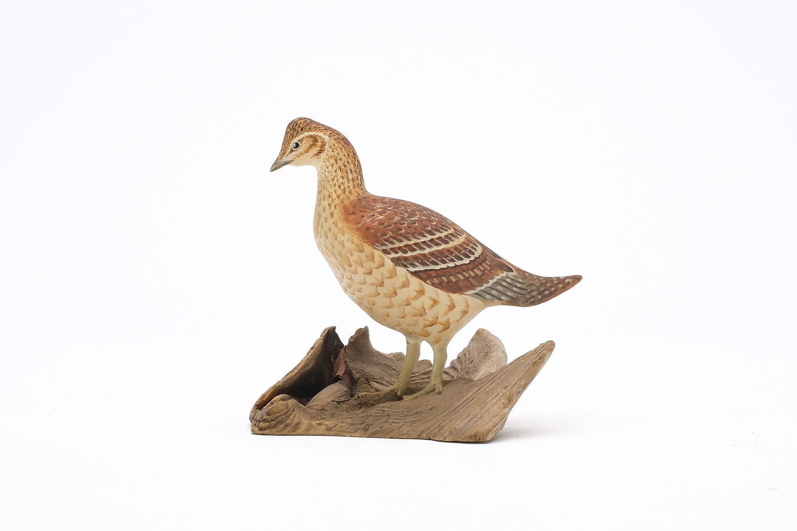 Harold Gibbs (1886-1970), Barrington, Rhode Island.: Miniature sharp tailed grouse. Identified, initialed, and dated 1958. Measures 3.5" long. Provenance: Joseph Ellis collection.