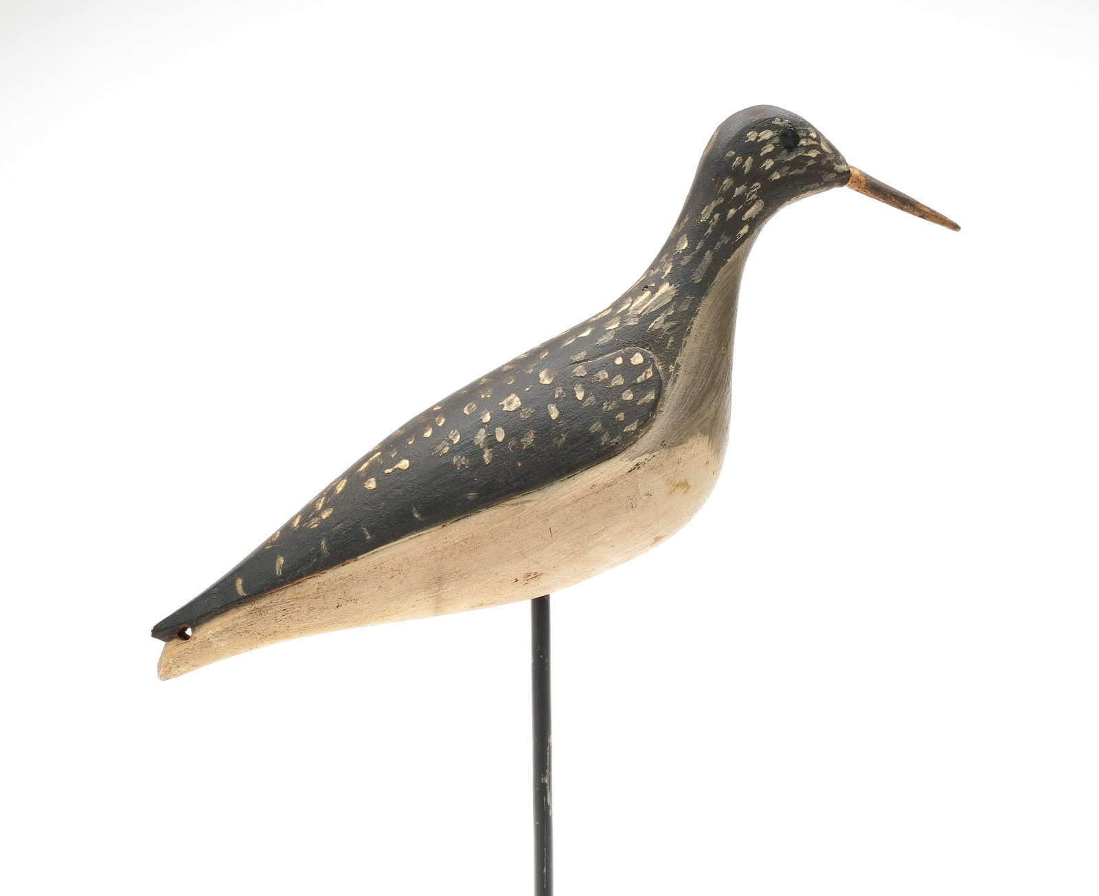 Yellowlegs from Massachusetts.: Relief wing carving. Carrying hole drilled through tail. Measures 10.5" long. 