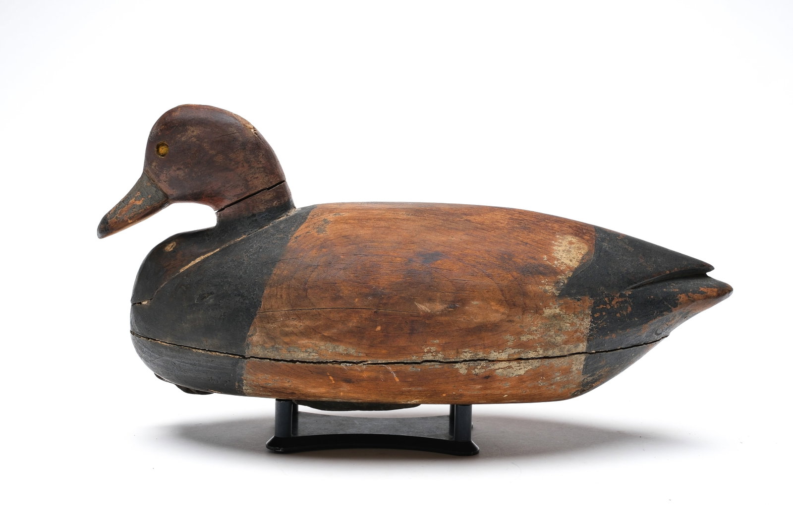 Nathan Cobb, Jr. (1825-1905), Cobb Island, Virginia.: Important redhead. Hollow carved with inlaid neck seat and carved eyes. "WHP Jr" brand on underside. Also with the maker's serifed "N". Measures 14.5" long. Provenance: Don Leonard collectio