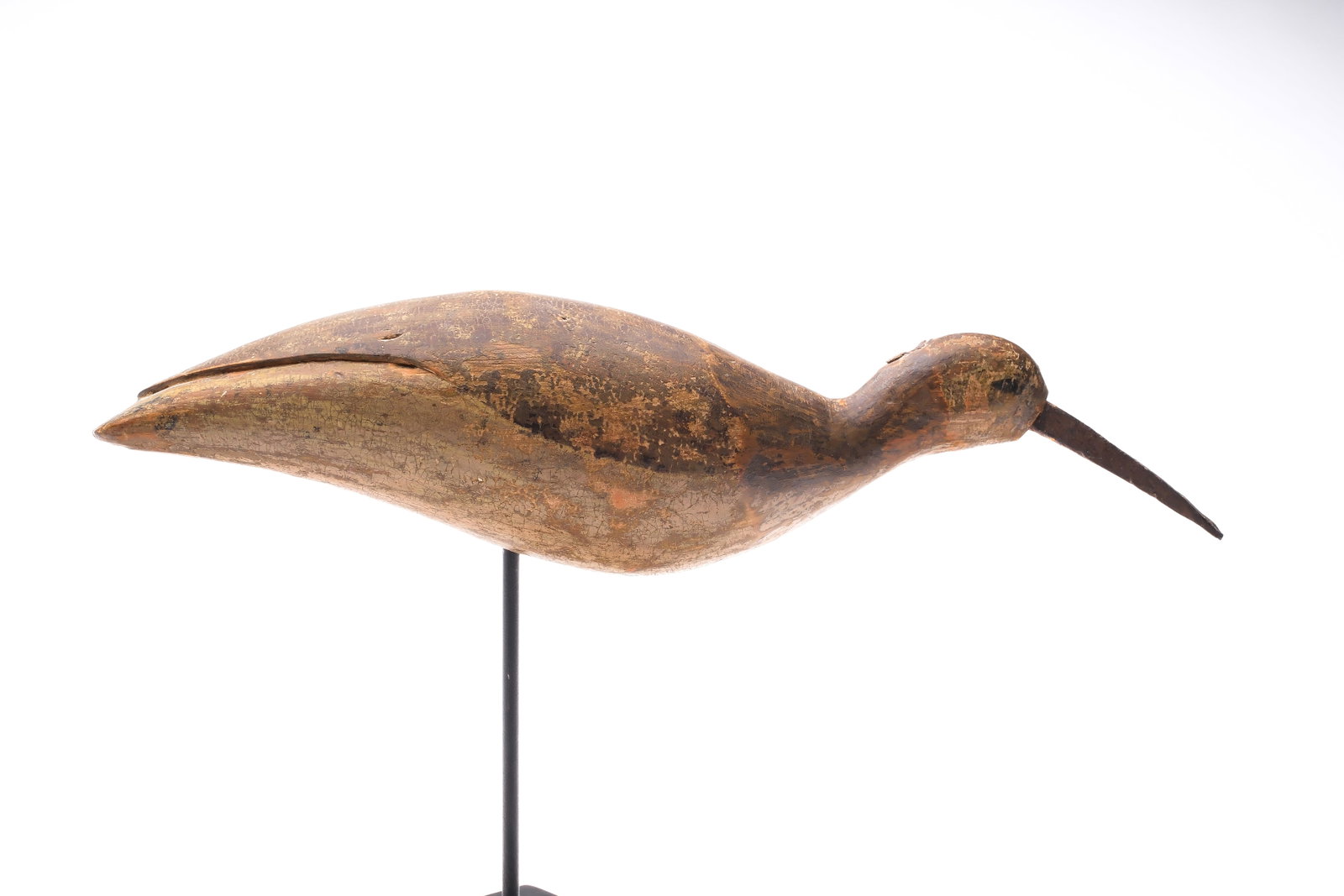 Robert Andrews (19th century), Smith Island, Virginia.: Large running curlew with relief wingtip carving. Maker's initials carved in underside. Measures 16.5" long. Provenance: Deborah and Martin Maloy collection.