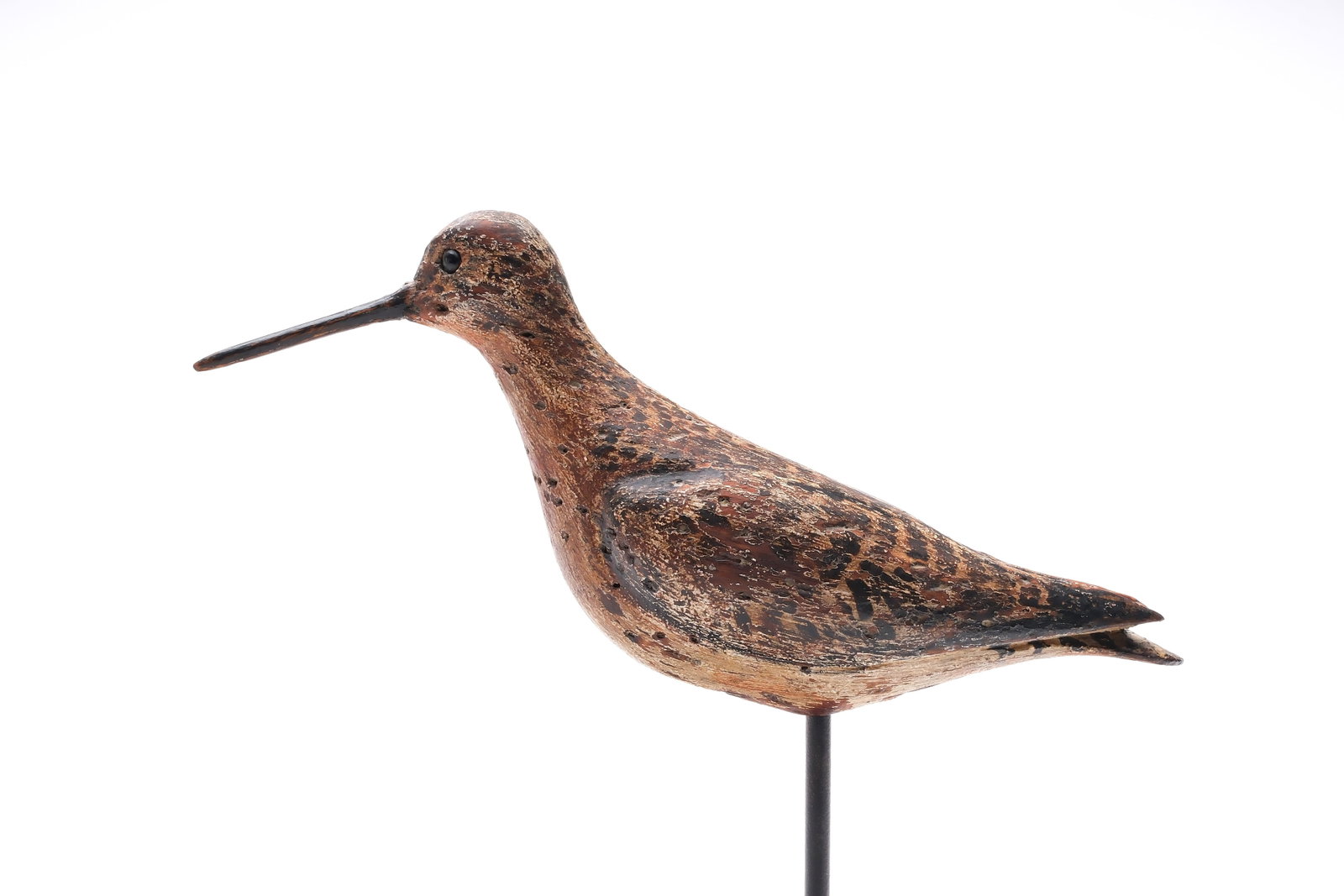 William Bowman (1824-1906), Lawrence, Long Island.: Dowitcher with relief wing carving and raised wingtips. "H" branded in underside. McCleery collection ink stamp in underside. Measures 9.75" long. Provenance: Dr. James McCleery collection. Deborah an