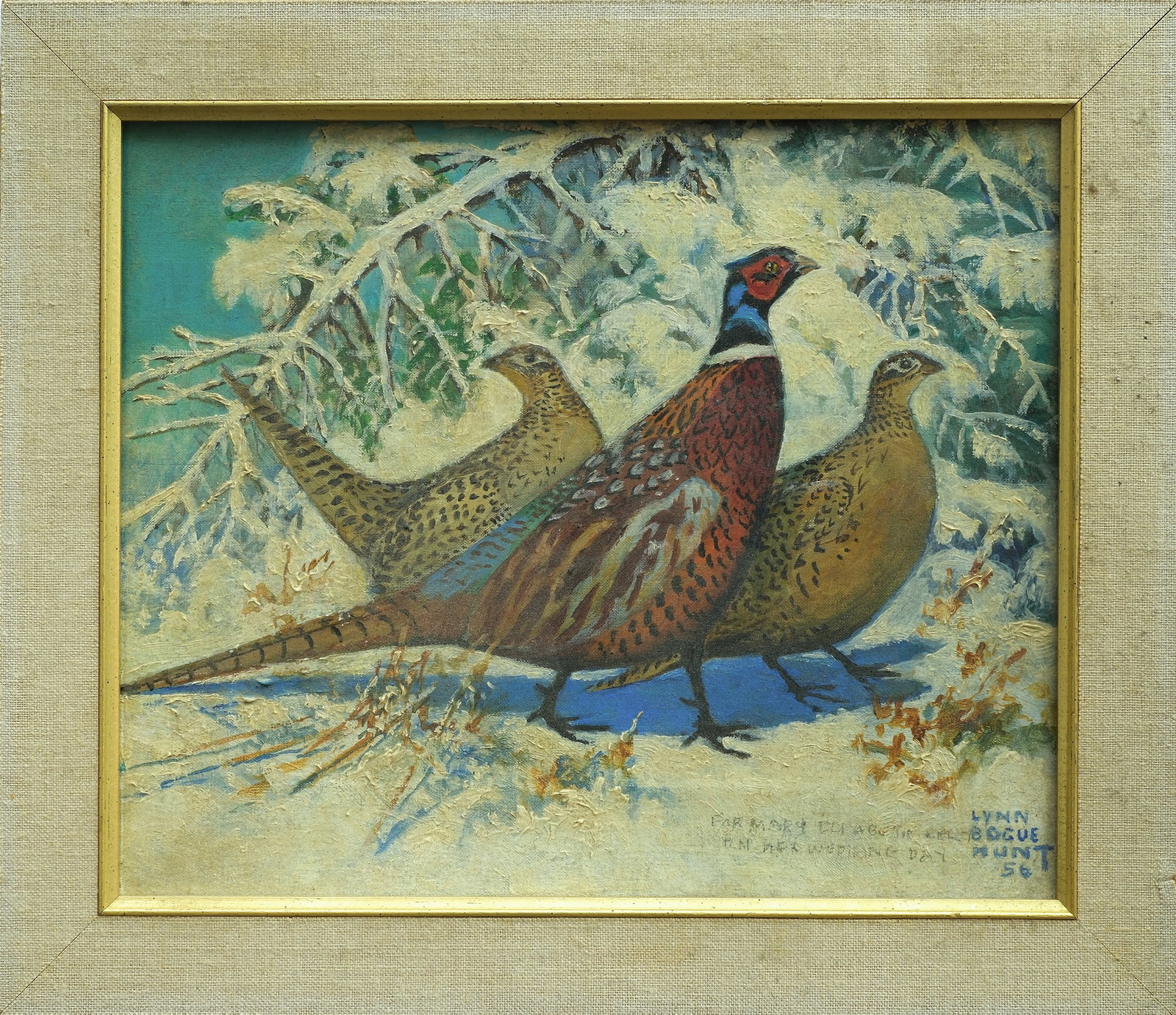 Lynn Bogue Hunt (1878-1960), oil on canvas.: Signed lower right with personal inscription for wedding day. Image measures 9 ¾ x 11 ¾ in. Frame measures 12 ¾ x 14 ¾ in.