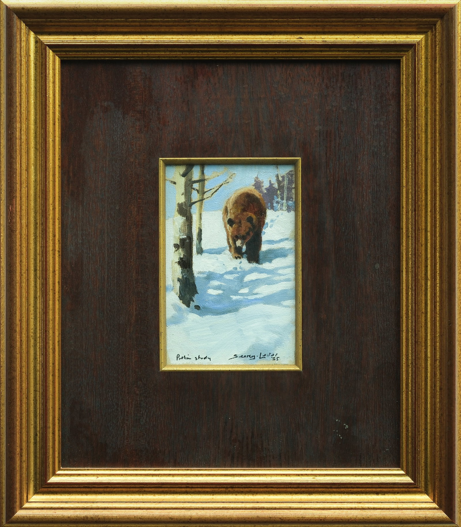 John Seery Lester, oil on board.: Image measures 7.25" x 4.75". Frame measures 19" x 16.5". Signed. Dated '85. Prelim study written lower left.