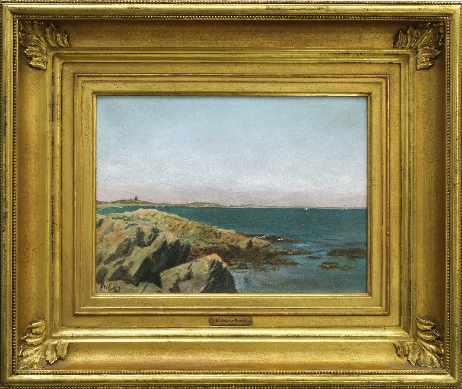 Ambrose Webster (1869-1935), oil on canvas.: Image measures 9” x 12.25”, frame measures 16.75" x 20.25". Signed and dated 1887. 