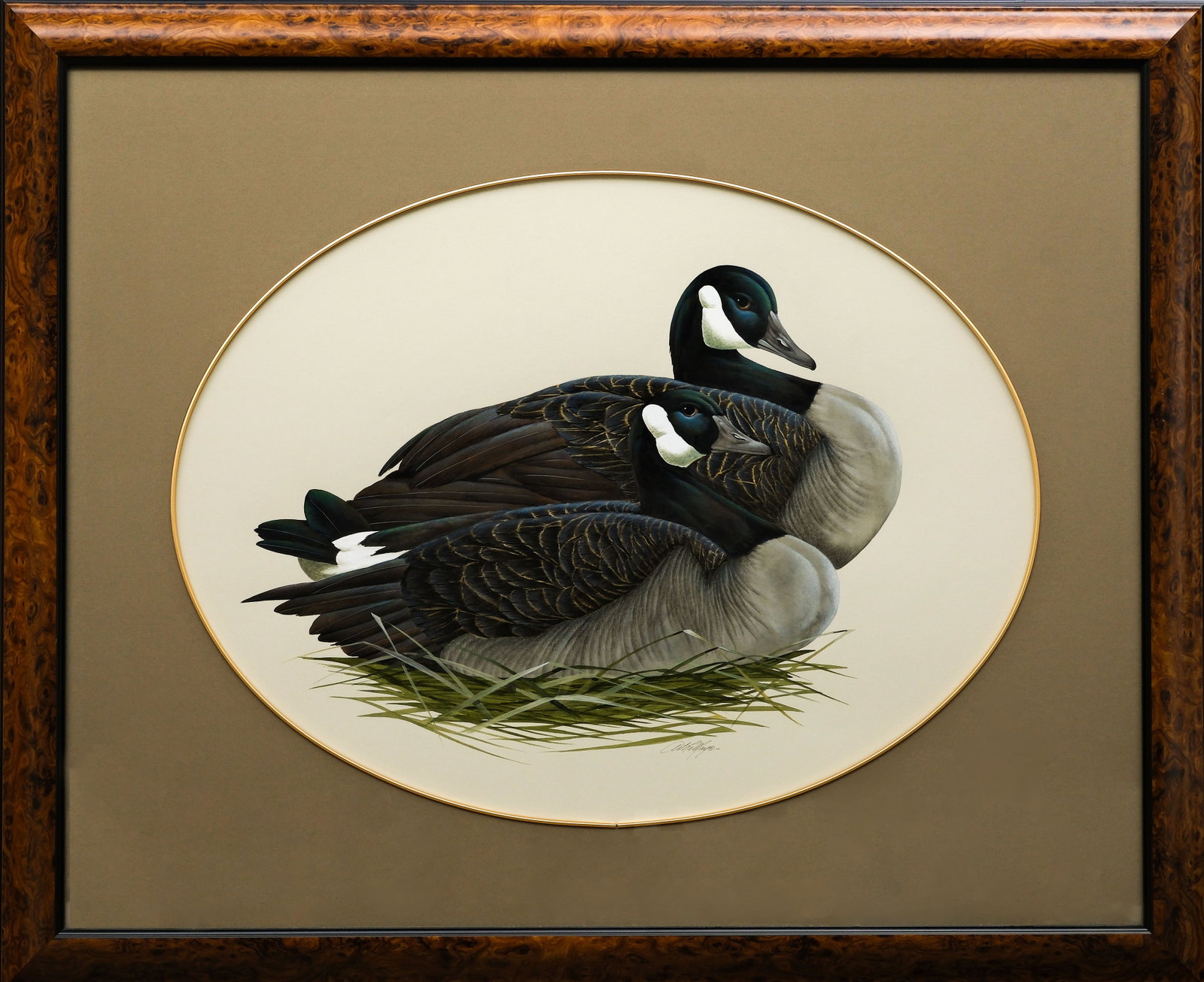 Art LaMay (b.1938), watercolor on paper board.: Canada geese. Signed. Professionally framed and matted. Image measures 24" x 32". Frame measures 36" x 44".