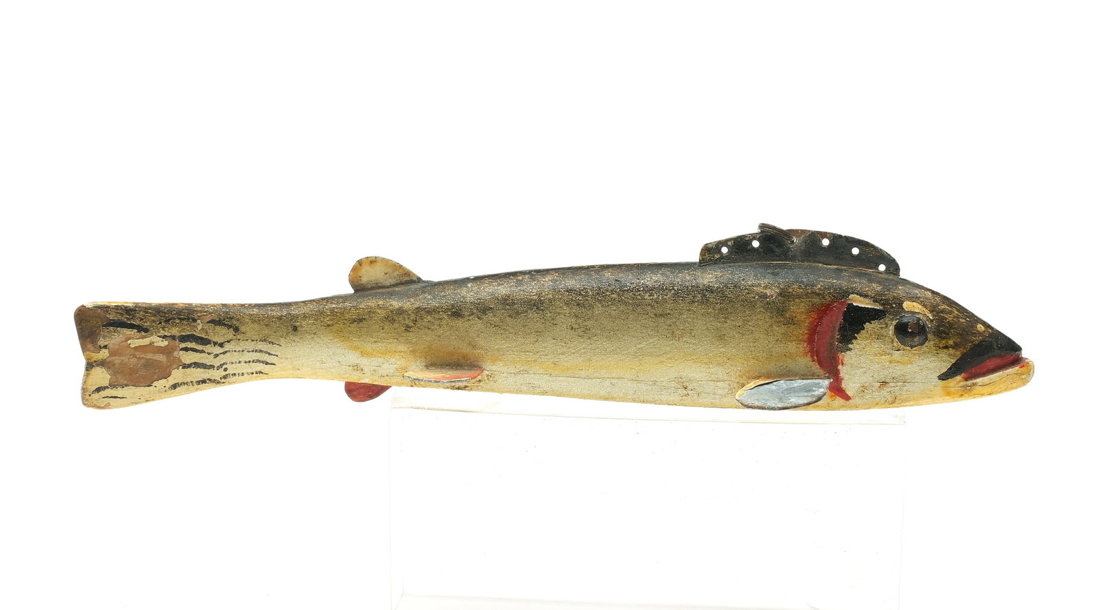 Oscar Peterson (1887-1951), Cadillac, Michigan.: 2nd half 20th century. Shiner fish decoy with tack eyes. Measures 9" x 3/4" x 1 1/4".