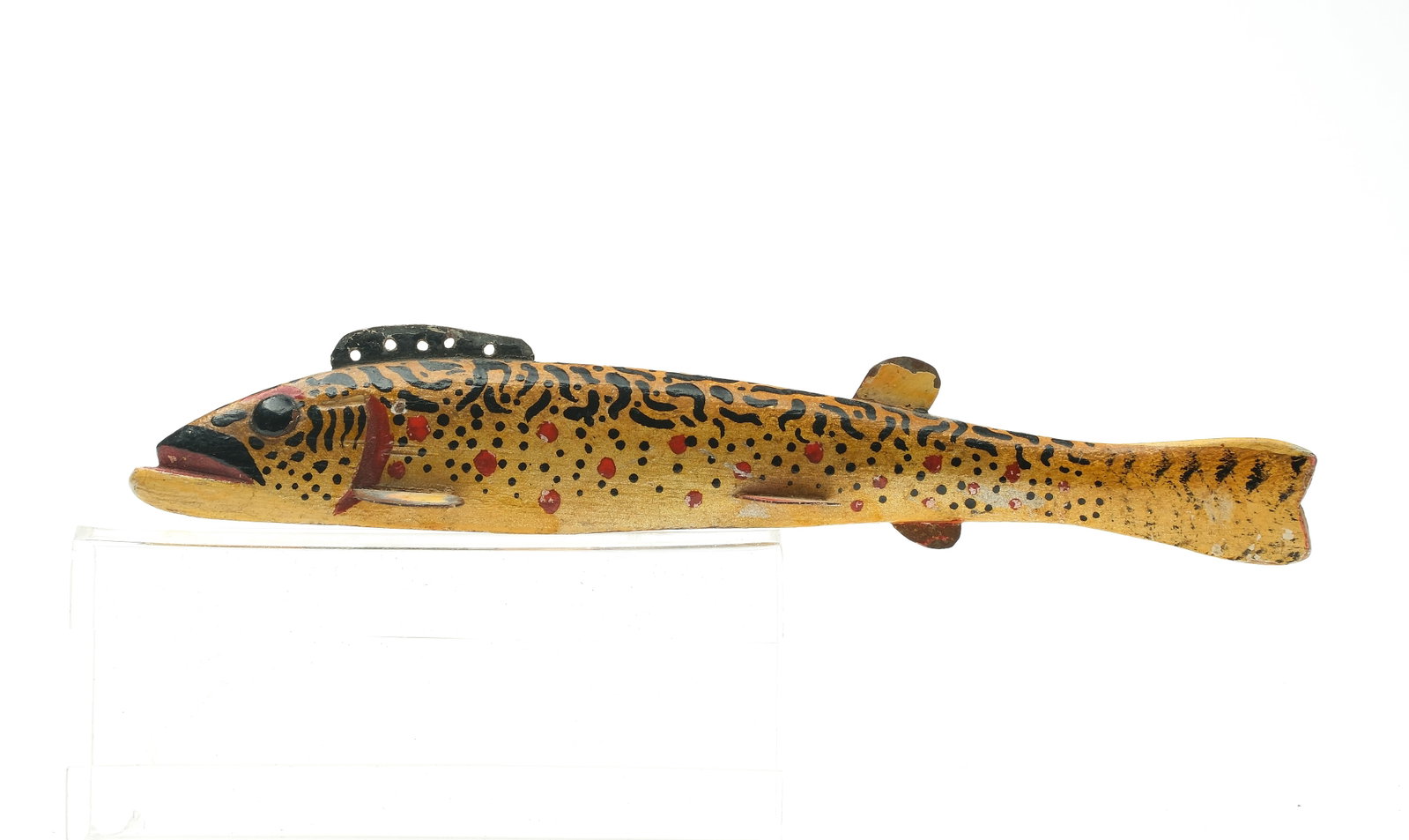 Oscar Peterson (1887-1951), Cadillac, Michigan.: 1st half 20th century. Brook trout with tack eyes. Measures 8" x 5/8" x 1 1/8".