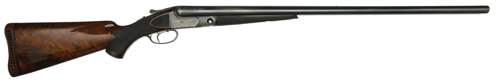 BEAUTIFUL PARKER AAHE 12 BORE SHOTGUN WITH INCREDIBLY RARE FACTORY ORIGINAL PAPERWORK AND: CORRESPONDENCE. SN. 211639. Cal. 12ga. Built on a 1-1/2 frame with 30" Peerless fluid steel brls that ave matted concave top rib with twin white beads. Breech ends of brls with 2-1/2" 
