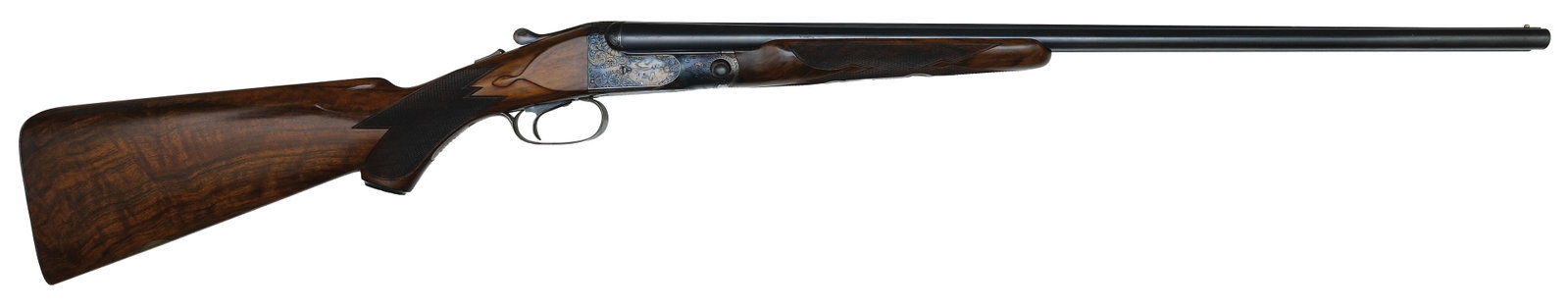BEAUTIFUL AND RARE PARKER DHE 28 BORE SKEET GUN.: SN. 241514. Cal. 28ga. Built on a 00 frame with 26" Titanic brls that have matted concave top rib with white front bead. Brl flats with 3lbs. 1oz. unstruck weight, "SKEET IN/SKEET OUT" stamp, and