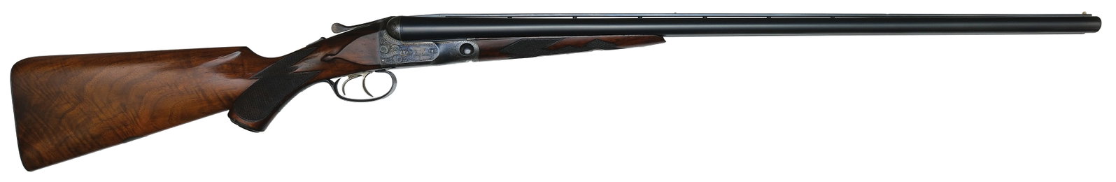 VERY RARE ORIGINAL CONDITION PARKER DHE 16 BORE SHOTGUN WITH VENTILATED RIB.: SN. 221520. Cal. 16ga. Built on a No. 1 frame with 30" Titanic brls that have factory original ventilated rib with twin white beads. Brl flats with 3lbs. 9oz. unstruck weight and Overload proof s