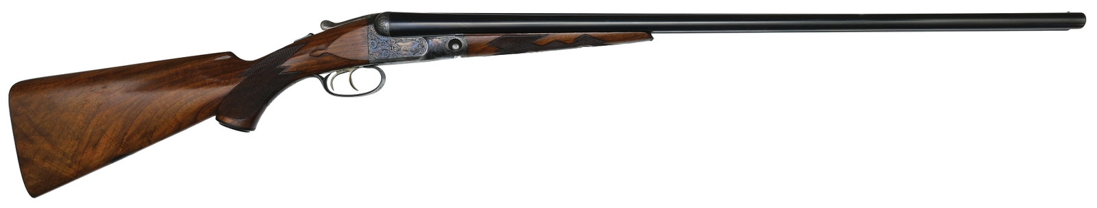 EXTREMELY FINE HIGH ORIGINAL CONDITION PARKER DHE 16 GAUGE.: SN. 206306. Cal. 16ga. Built on a No. 1 frame with 30" Titanic brls that have matted concave top rib with steel front bead. Brl flats with 3lbs. 7oz. unstruck weight. Splinter forend checkered in