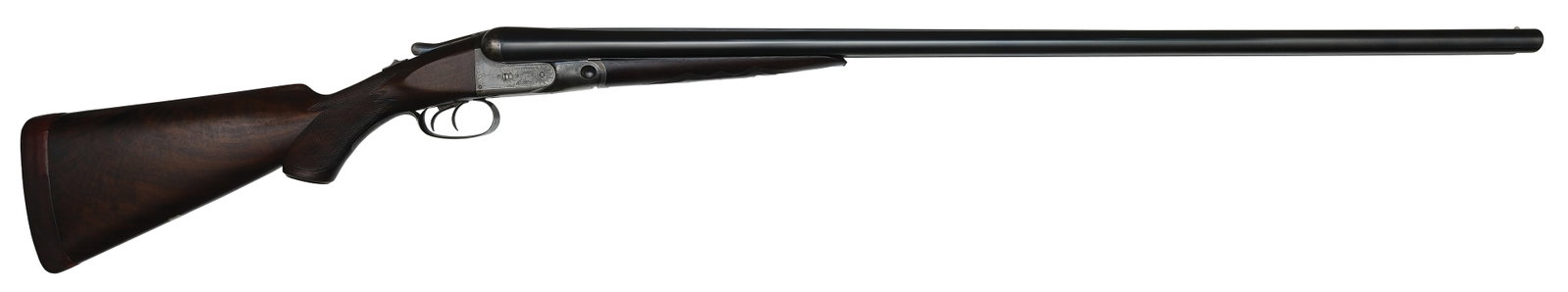 INTERESTING LONG BARRELED PARKER EH GRADE 12 GAUGE.: SN. 57706. Cal. 12ga. Built on a No. 2 frame and now currently wears 34" Acme steel brls that have matted concave top rib with twin white beads. Rib inscribed "MFGD FOR D.S. BRUBAKER/PARKER BROS MAKER