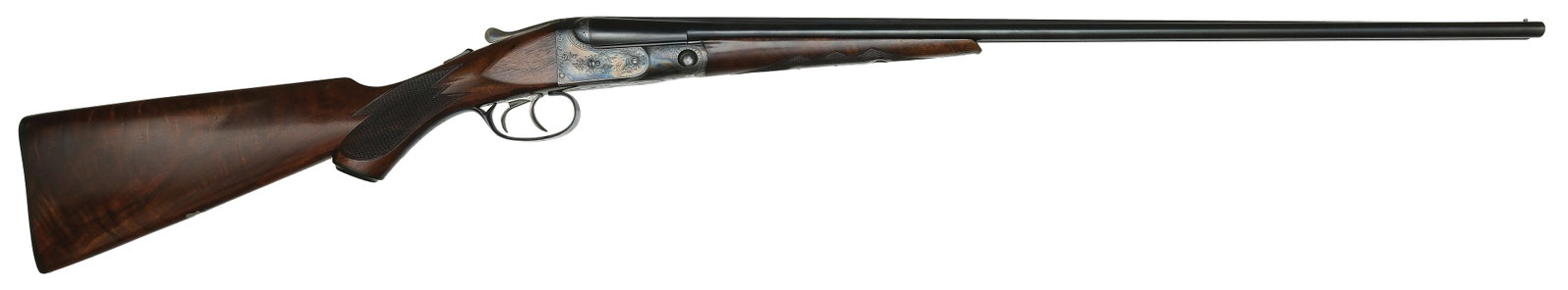 EXCEPTIONALLY FINE AND TRULY UNIQUE PARKER GH GRADE .410 BORE WITH ORIGINAL 28" BARRELS - THE ONLY: ONE RECORDED. SN. 237940. Cal. .410ga. Built on a 000 frame with 28" Parker Special steel brls that have matted concave top rib with small steel front bead. Brl flats with unstruck weight of 2lbs