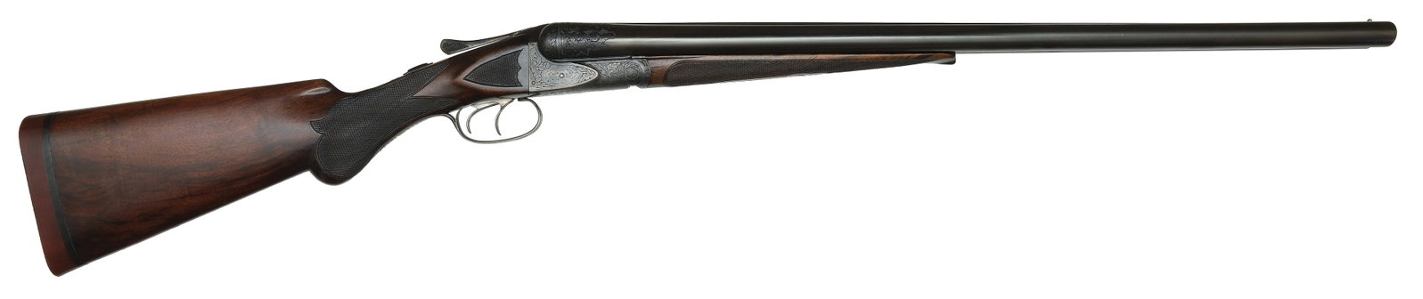 BEAUTIFUL A.H. FOX XE GRADE 12 BORE SHOTGUN.: SN. 30002. Cal. 12ga. Built with 26" Chromox steel brls that have matted concave top rib with steel front bead. Breech ends of brls with oak leaf wedges. Brl flats with Fox proof stamp, SN, and "X". L