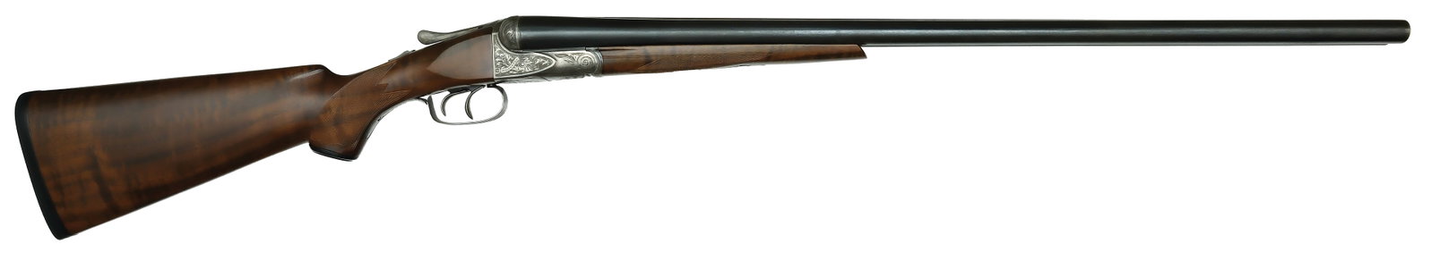 ROBUST A GRADE A.H. FOX 12 BORE SHOTGUN.: SN. 25658. Cal. 12ga. Built with 0 weight 30" Chromox steel brls that have matted concave top rib with steel front bead and usual maker's stamps. Custom walnut splinter forend is point pattern checker