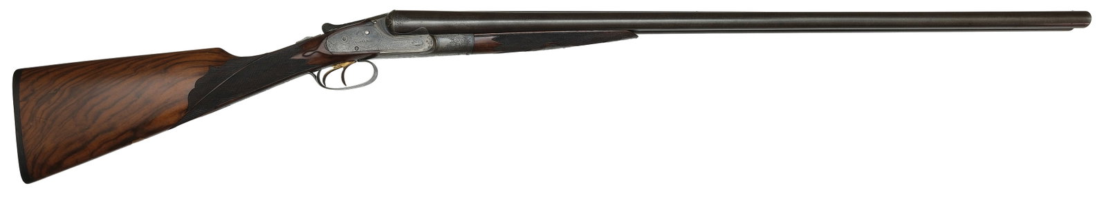 EXCEPTIONALLY FINE LEFEVER ARMS CO. BE GRADE 12 BORE SHOTGUN.: SN. 48731. Cal. 12ga. This exact gun is the lead gun in the Double Gun Journal Article Volume 6 Issue 1 by Keith Kearcher "Lefever Engraving - Second to None!". Built with 32" damascus brls that 