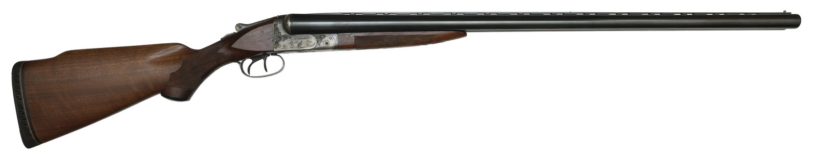 RARE ITHACA NID MODEL GRADE 3 10 BORE SHOTGUN.: SN. 436730. Cal. 10ga. Built with 30" "BEST" fluid steel brls that have after market added matted ventilated top rib with white mid and steel front bead. Breech ends of brls with ring of engraving. Br