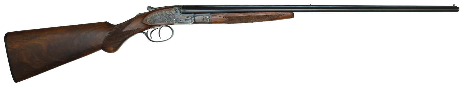 TRULY EXCEPTIONAL AND EXCEEDINGLY RARE NEAR MINT ORIGINAL CONDITION L.C. SMITH SPECIALTY GRADE .410: BORE WITH CASE. SN. FWE193981. Cal. .410ga. Built in 1941 with 26" brls that have raised matted top rib with twin brass beads. Tops of brls are marked “L.C. SMITH SPECIALTY GRADE