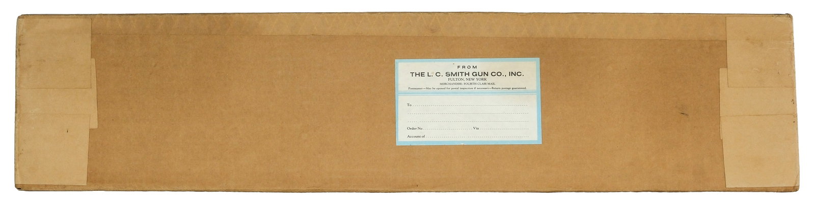 EXCEPTIONALLY RARE FACTORY ORIGINAL L.C. SMITH BOX AND HANG TAG. (1 of 4)