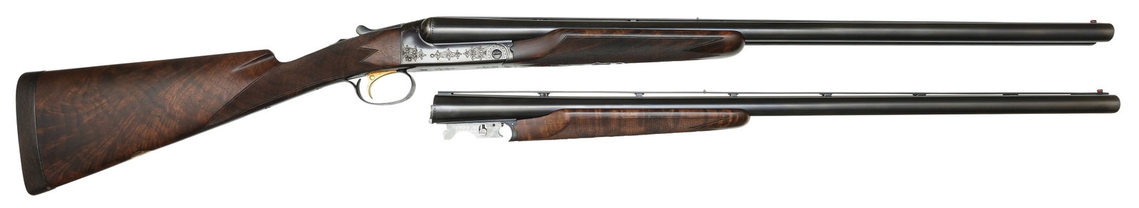 BEAUTIFUL AND HISTORICALLY INTERESTING WINCHESTER MODEL 21-1 TWO BARREL SET - THE FORMER PROPERTY OF: TWO IMPORTANT AMERICAN EXECUTIVES. SN. 32732. Cal. 12ga. Built in 1964 for William J. Hogan senior finance executive at American Airlines and gifted to Jack S. Parker manager General El