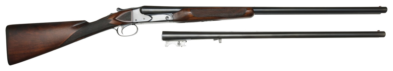 VERY RARE FACTORY ORIGINAL WINCHESTER MODEL 21 TOURNAMENT GRADE 16 GAUGE TWO BARREL SET.: SN. 6956. Cal. 16ga. Built in 1935 this very rare Tournament grade 16ga 2 brl set built with 26" and 28" brls that both have matted concave top ribs with steel mid beads and Bradley red front bea