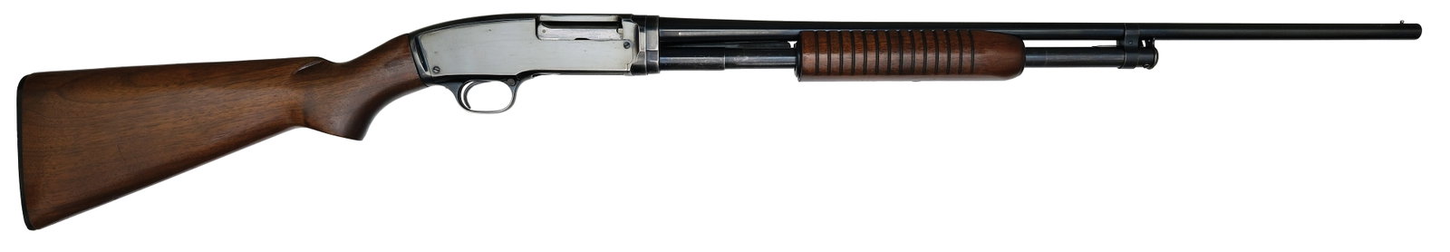 SCARCE SKEET CHOKED WINCHESTER MODEL 42 .410 BORE.: SN. 121708. Cal. .410ga. Built with 26" blued round brl that has steel front bead and usual maker's stamps on left side. Grooved walnut forend. Blued receiver. Flat knob pistol grip walnut buttstock i