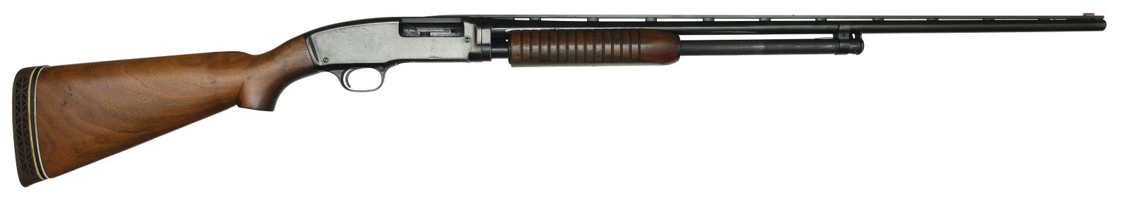 WINCHESTER MODEL 42 .410 GAUGE SHOTGUN.: SN. 84045. Cal. .410ga. Made with 28" brl with aftermarket Simmons ventilated rib. Fiber optic front sight and white mid bead. Marked with Winchester usual markings on left side of brl. Blued ac