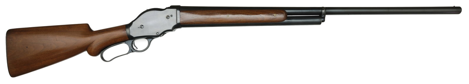 EXCELLENT ORIGINAL 10 GAUGE WINCHESTER MODEL 1901 SHOTGUN.: SN. 73027. Cal. 10ga. Built in 1909 with 32" round brl that has maker's usual stamp on top of brl. Winchester proof marks present on brl and receiver. Tube magazine. Walnut forend. Blued receiver