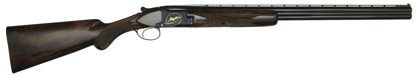 STUNNING VRANKEN ENGRAVED BROWNING SUPERPOSED MIDAS GRADE 20 BORE SHOTGUN WITH CASE.: SN. 18755. Cal. 20ga. Built with 26-3/8" brls that have slightly raised ventilated top rib with twin white beads. Tops of brls are engraved with scroll wedges and left lumps with "**-" (imp. Cyl)