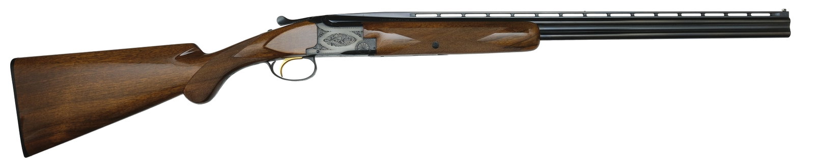 NEAR MINT .410 BORE BROWNING SUPERPOSED SHOTGUN WITH ORIGINAL BOX.: SN. 1804J5. Cal. .410ga. Built with 26-3/8" brl that has slightly raised matted ventilated top rib with twin white beads. Brl with usual makers stamps towards breech ends and left lump with factory or