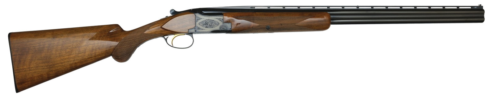 NEAR MINT BROWNING SUPERPOSED 28 BORE GRADE I SHOTGUN WITH ORIGINAL BOX.: SN. 1151F6. Cal. 28ga. Built with 26-3/8" brls that have slightly raised matted ventilated top rib with twin white beads. Brl with usual makers stamps towards breech ends and left lump with 