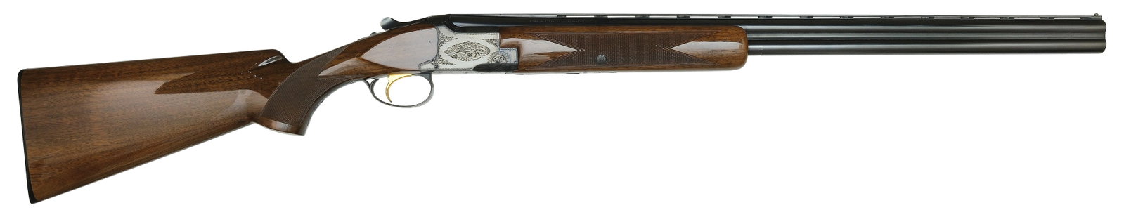 BEAUTIFUL HIGH ORIGINAL CONDITION BROWNING SUPERPOSED LIGHTNING 20 BORE GAME GUN.: SN. 1945V72. Cal. 20ga. Built in 1972 with 26-3/8" ventilated rib brls with steel front bead. Left brl lump with "**-" (Imp. Cyl.) and "**" (Mod.) choke stamps. field style walnut forend is point