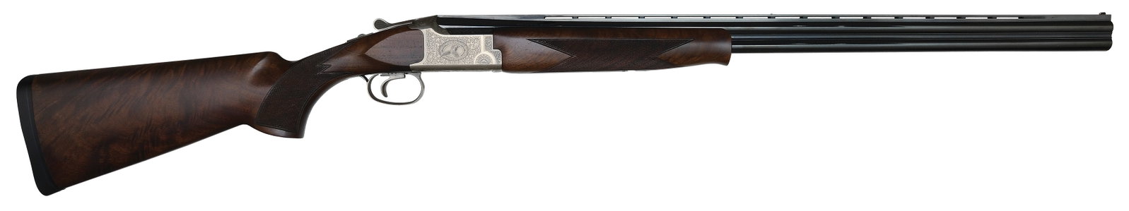 EXCELLENT ENGRAVED BROWNING CITORI GRADE IV 28 BORE SHOTGUN WITH CASE.: SN. 24715MZ131. Cal. 28ga. Built in 2001with 30" ventilated rib brls. Schnabel tipped walnut forend is point pattern checkered with scroll engraved latch release and iron. French gray receiver is very