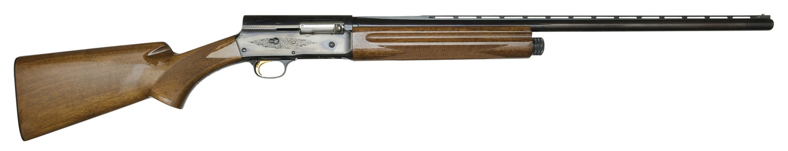 EXCELLENT HIGH ORIGINAL CONDITION BROWNING A-5 LIGHT TWENTY.: SN. 73Z78487. Cal. 20ga. Built with 25-1/2" blued brl that has slightly raised matted ventilated top rib with steel front bead. Usual maker's and proof stamps on left side of brl. Finger groove walnut