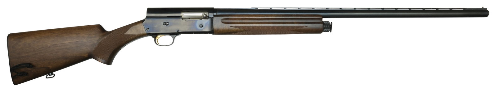 MINTY LATE BELGIUM PRODUCTION BROWNING A-5 16 BORE SHOTGUN.: SN. FN25517B. Cal. 16ga. Built with 27-1/2" blued brl that has slightly raised matted ventilated top rib with steel front bead. Usual maker's and proof stamps on left side of brl. Finger groove walnut