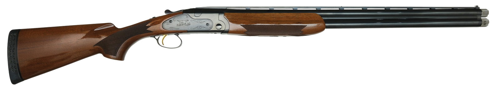 EXCELLENT REMINGTON PEERLESS FIELD 12 BORE SHOTGUN.: SN. RP009607. Cal. 12ga. Built with 27-5/8" ventilated rib brls that have steel mid and white front bead. Finger groove walnut forend is point pattern checkered with blue latch release and iron. Blued