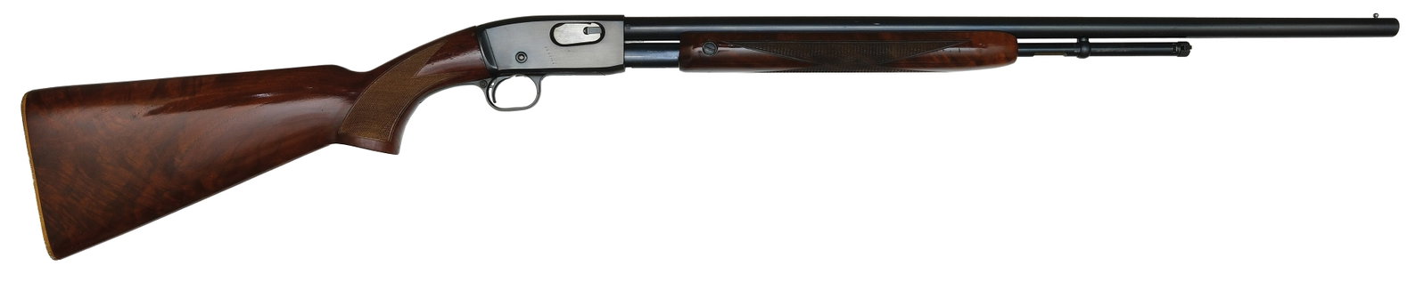 SCARCE REMINGTON MODEL 121 ROUTLEDGE SMOOTH BORE "FIELDMASTER" DELUXE.: SN. 86726. Cal. .22 Shot Cartridge. Built with 24" blued round brl that has brass front bead. Left side of brl stamped "Routledge bore .22CAL Shot cartridge". Grade "D" walnut deluxe checkered forearm