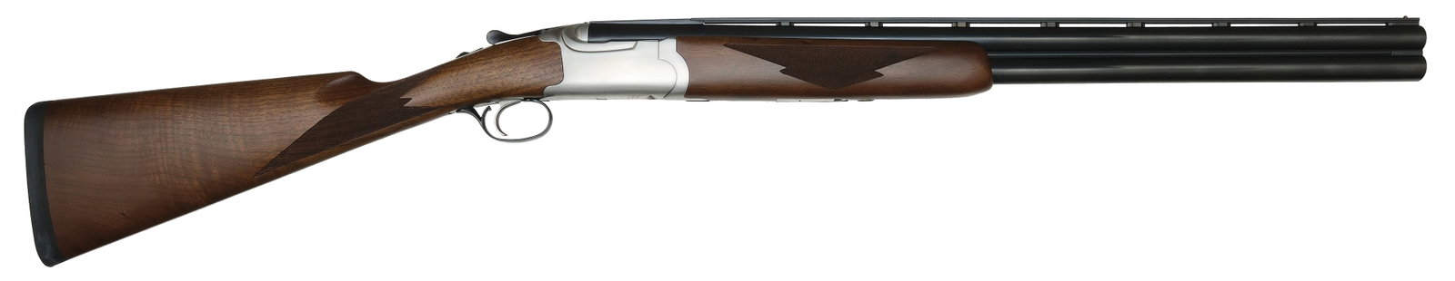 EXCELLENT RUGER RED LABEL 12 BORE SHOTGUN.: SN. 410-69316. Cal. 12ga. Built with 26" brls that have matted top rib and brass front bead. Walnut splinter forend is checkered and has latch release. Stainless receiver. Gun built with SST, aut