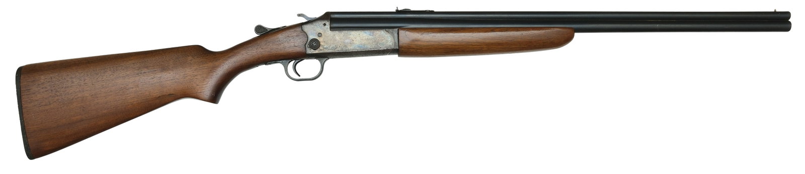 EARLY SAVAGE MODEL 24 COMBINATION GUN.: SN. NSNV. Cal. .410ga/.22LR. Top brl is chambered for .22LR. Bottom brl is .410ga shotgun. Built with 24" round blued brls. Top brl with leaf rear sight and small brass bead front sight. Walnut forend