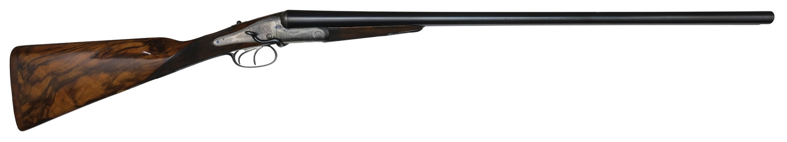 RARE BOSS & CO. HAMMERLESS 12 BORE SIDELEVER SHOTGUN WITH WHITWORTH STEEL BARRELS.: SN. 3971. Cal. 12ga. Likely made in the late 1880's and built with 30" Whitworth fluid steel brls that have concave top rib and small steel front bead. Tops of brls engraved "SIR JOSEPH WHITWORTH'S" o
