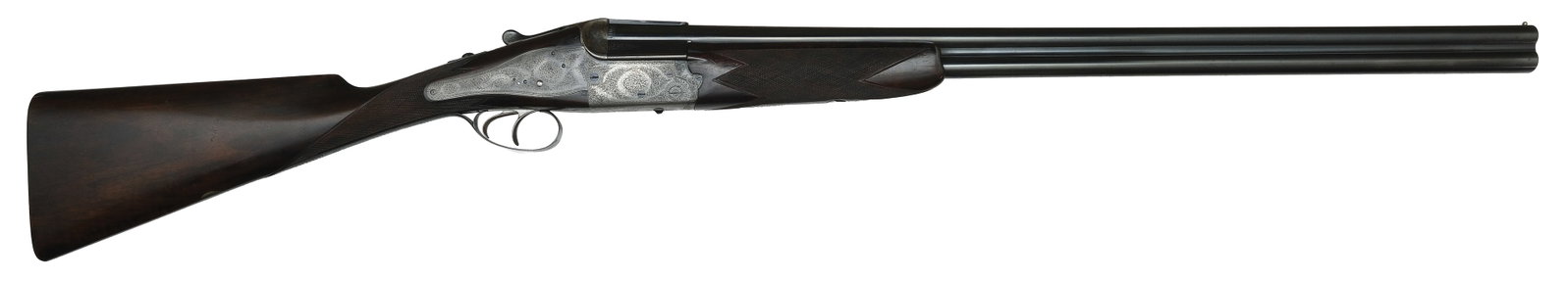 INCREDIBLY RARE FREDRICK BEESLEY FROM PURDEY'S 16 BORE "SHOT OVER" RISING BITE PROTOTYPE SHOTGUN.: SN. 2298. Cal. 16ga. Built with 28-1/2" ribless steel brls that have steel front bead. Breech end is scroll engraved and "F. BEESLEY, 2 ST. JAMES'S ST LONDON". Brl lumps are lightly scroll engraved. L