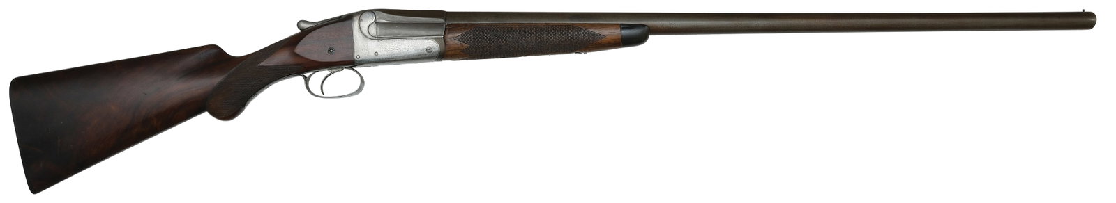 SCARCE W.W. GREENER 10 BORE SINGLE BARREL SHOTGUN.: SN. 30249. Cal. 10ga. Built with 36" laminated steel brl that has steel front bead. Breech end engraved "W.W. GREENER 68 HAYMARKET LONDON. WINNER AT THE LONDON GUN TRIALS, 1875, 1877, 1878, & 1879" an