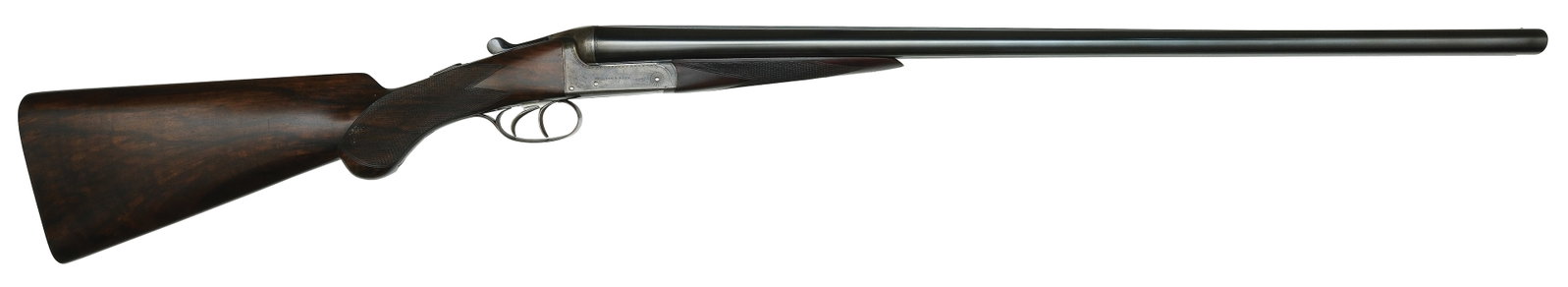 GALLYON & SONS 12 BORE MAGNUM PROOF SHOTGUN.: SN. 11539. Cal. 12ga. Built with 30" steel brls that have file cut raised top rib with brass front bead. Tops of brls engraved "GALLYON & SONS" on right and "66 BRIDGE ST. CAMBRIDGE" on left. Brls fla