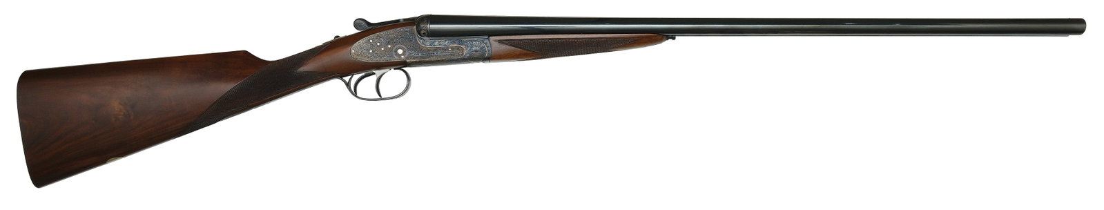 EXCELLENT AYA NO. 2 ROUND BODY 20 BORE SHOTGUN.: SN. N065. Cal. 20ga. Built with 27" steel brls that have narrow concave top rib with steel front bead. Rib engraved "AYA-AGUIRRE & ARANZABAL - MADE IN SPAIN". Breech end of rib with scroll engraving. 