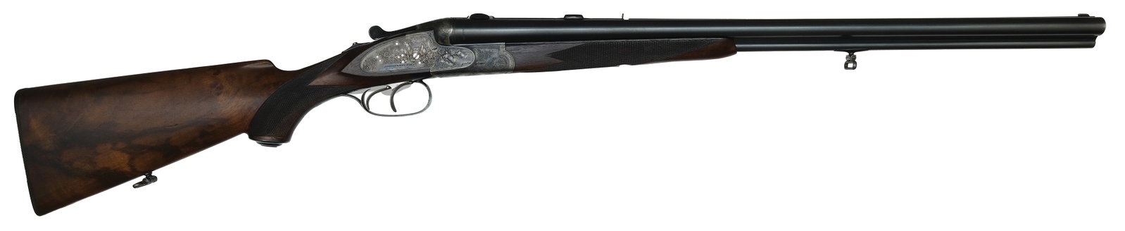 BEAUTIFUL HIGH GRADE AND HIGH ORIGINAL CONDITION J.P. SAUER & SOHN DRILLING.: SN. 293421. Cal. 16ga,16ga, & 8X57J.R. Proved June 1939 and built with 25-3/4" Krupp fluid steel brls that have matted top rib and blade front sight. Rear portion of rib with 100 yard flip up sight an