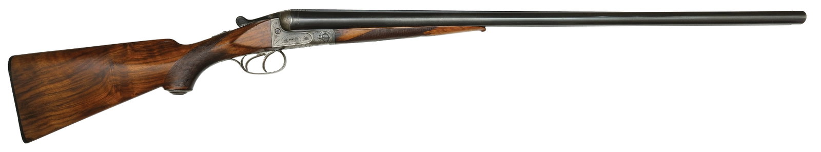 J.P SAUER & SOHN ROYAL MODEL12 BORE SHOTGUN.: SN. 294256. Cal. 12ga. Built with 30" Krupp steel brls that have matted concave top rib with small front bead. Breech end of brls with ring of engraving. Polished flats with nitro proof stamps. Schnab